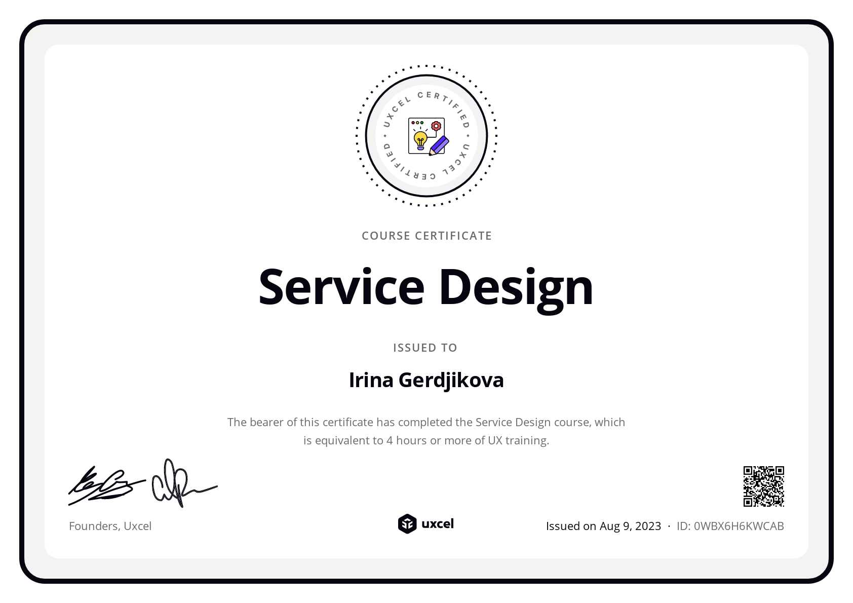 Irina Gerdjikova's certificate